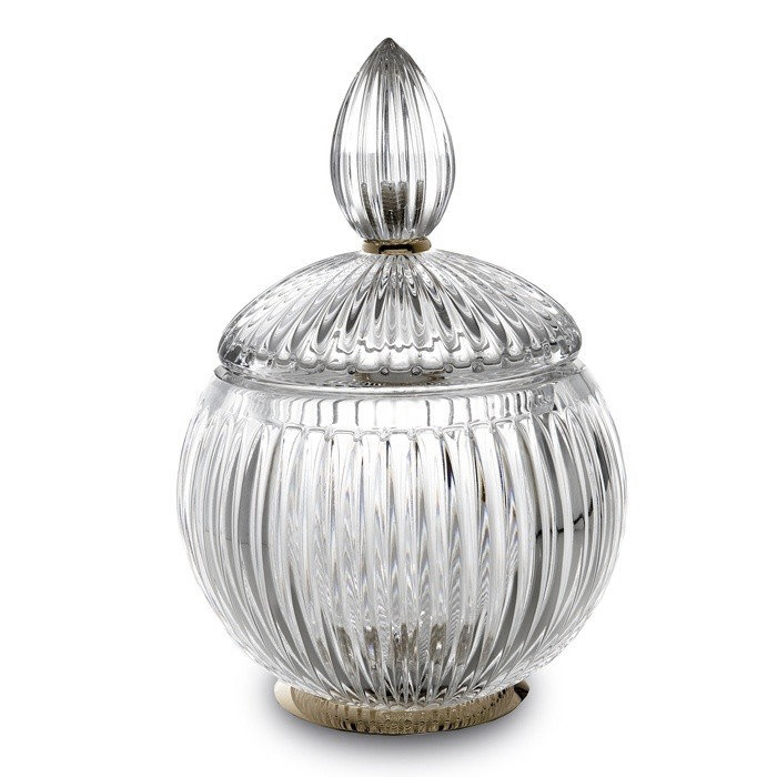 3SC Elegance Баночка универсальная, с крышкой, настольная, цвет: прозрачный хрусталь/полированная латунь