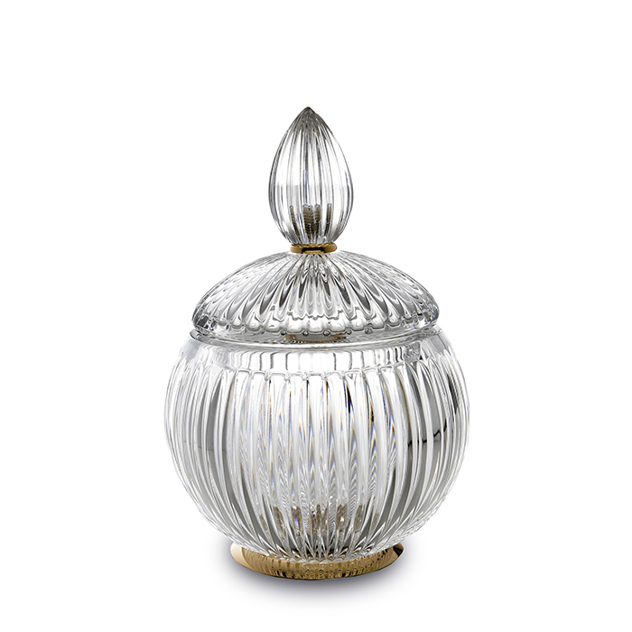 3SC Elegance Баночка универсальная, D=12/h18 см, с крышкой, настольная, цвет: прозрачный хрусталь/золото 24к. opaco