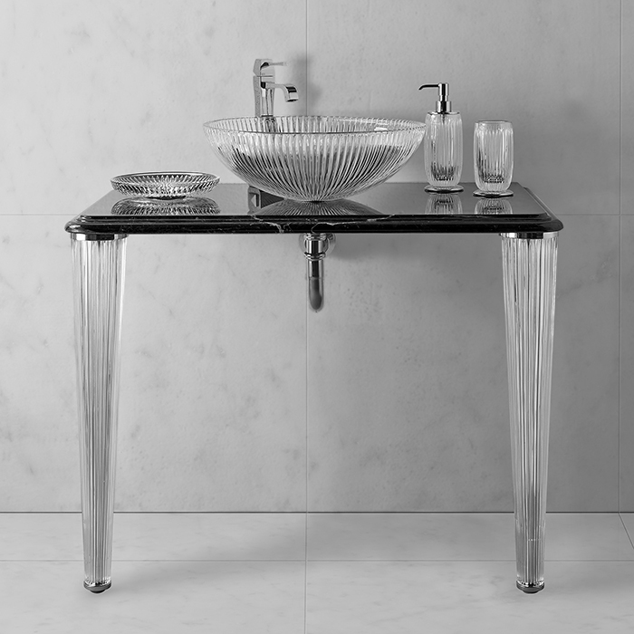 3SC Elegance Консоль ELEGANCE 90х54хh97см с раковиной EL11, топ-мрамор nero marquinia, сифон, напольная, цвет: хром