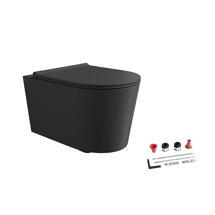 Alice Form Унитаз 50х35см., подвесной, безободковый, с сиденьем и крышкой с микролифтом, с набором для крепления, цвет: чёрный матовый