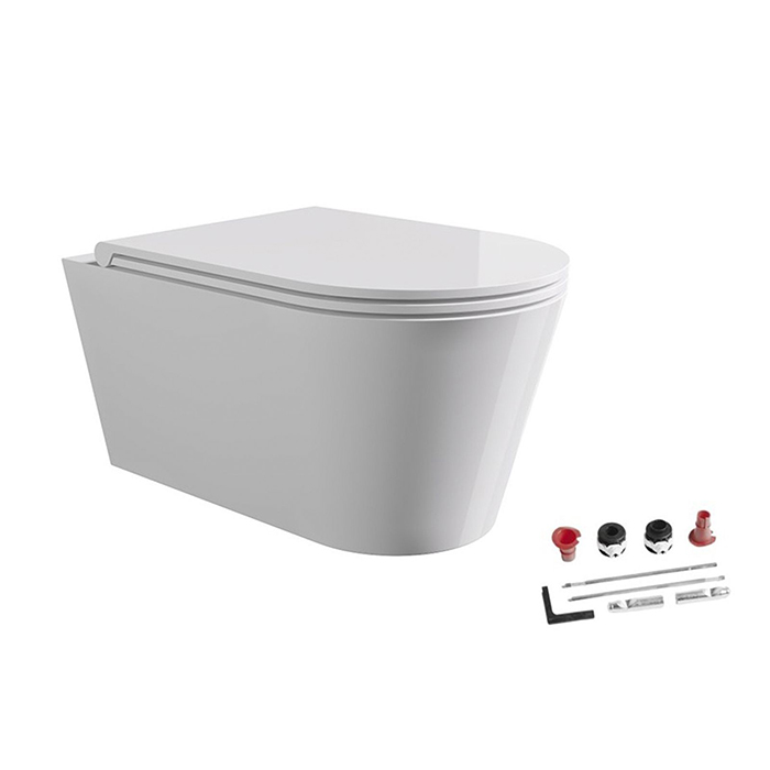 Alice Hide Round Унитаз 57х37см., подвесной, безободковый, с сиденьем и крышкой с микролифтом, с набором для крепления, цвет: белый глянцевый
