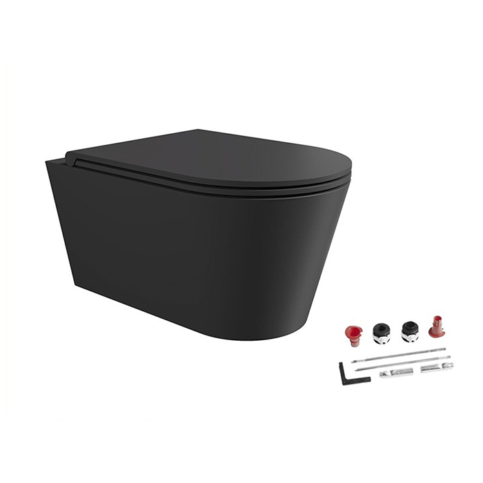 Alice Hide Round Унитаз 57х37см., подвесной, безободковый, с сиденьем и крышкой с микролифтом, с набором для крепления, цвет: чёрный матовый