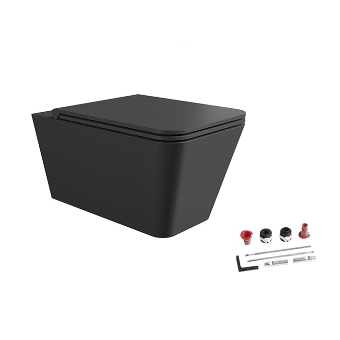 Alice Hide Square Унитаз 55х35см., подвесной, безободковый, с сиденьем и крышкой с микролифтом, с набором для крепления, цвет: чёрный матовый