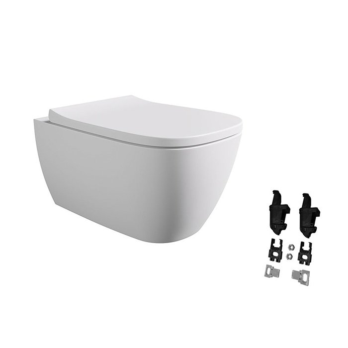 Alice Wunder Унитаз 53х31см., подвесной, безободковый, смыв aliflush+, с сиденьем и крышкой с микролифтом, с креплением Fischer WB-KliX, цвет: белый матовый