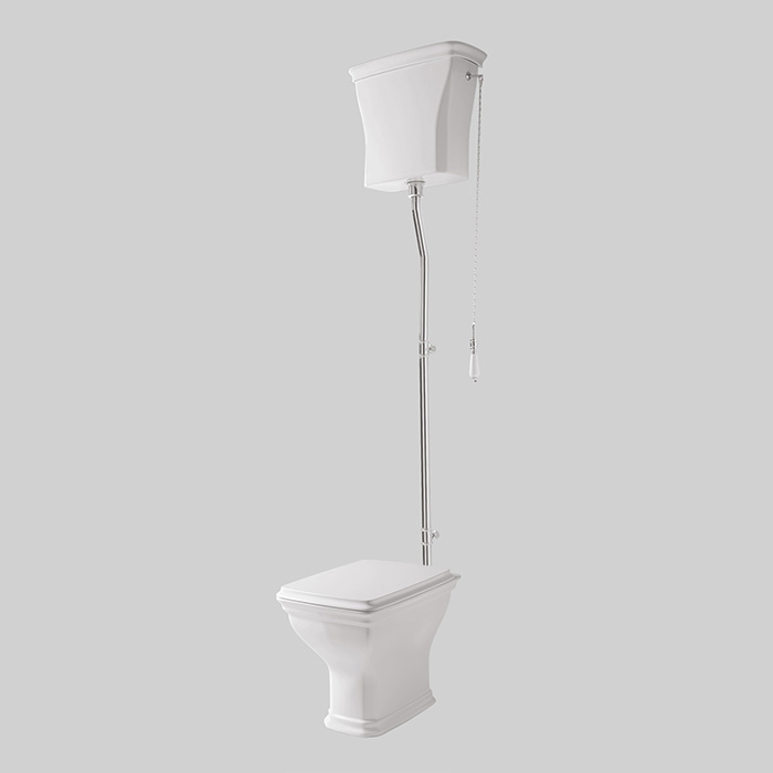 Artceram CIVITAS Унитаз 36х54см., с высоким бачком и трубой хром, с механизмом с цепочкой и ручкой, с сиденьем, микролифт, цвет: белый