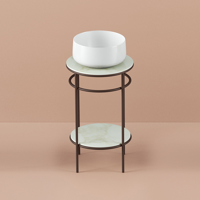 Artceram Vogue Металлическая структура Ø44хh72,5см, напольная, с раковиной, с мраморной столешницей и полочкой, цвет: moka/белый