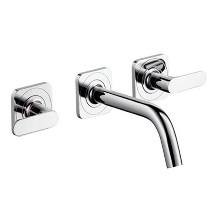 Axor Citterio M, Смеситель для раковины, на 3 отверстия, с рычаговыми рукоятками, розетками и изливом 166 мм, настенный монтаж, СМ, внешняя часть, цвет: хром