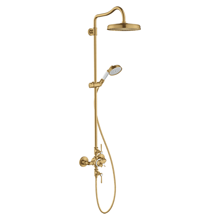 Axor Montreux Showerpipe Душевая стойка с верхним душем 24см., термостатическим смесителем, ручным душем и шлангом, цвет: шлифованное золото