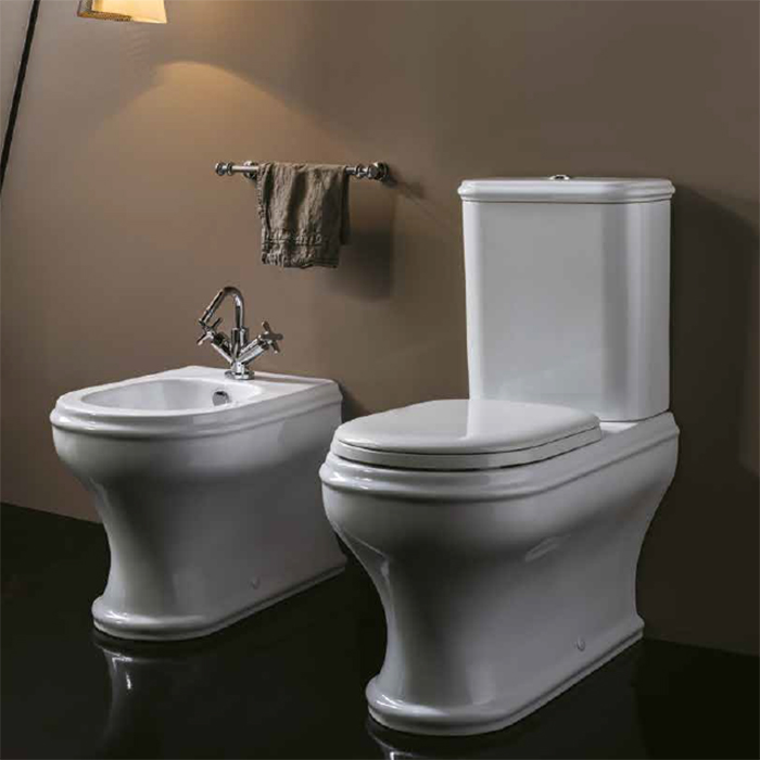 Azzurra Charme Унитаз моноблок 69x40xH84 см, слив универсальный, с бачком, с механизмом, сиденье микролифт, с креплением VFV, цвет: Bianco lucido/золото