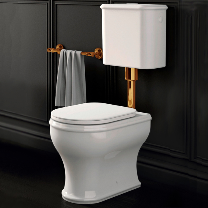 Azzurra Charme Унитаз напольный 52x40 см, 3L Water Saving, слив универсальный, сиденье микролифт, с креплением VFV, цвет: Bianco lucido/золото