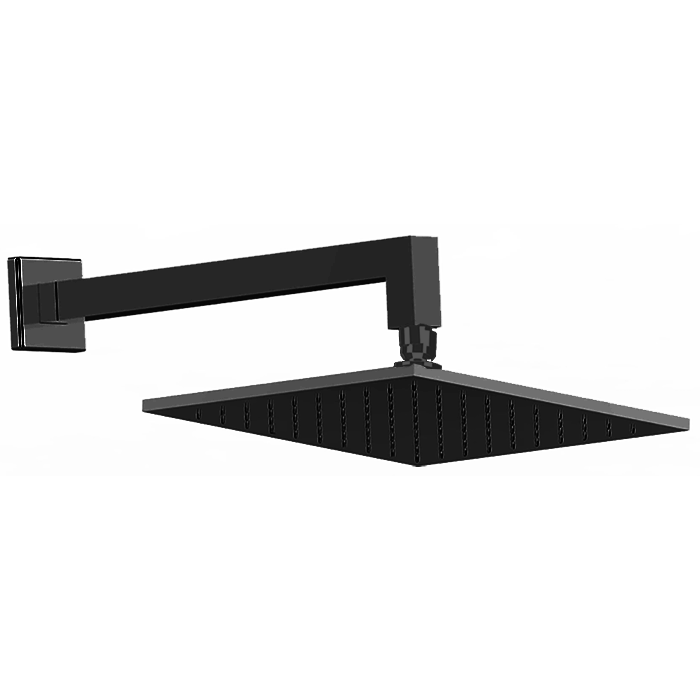 CISAL Shower Верхний душ 250х250 мм с настенным держателем L340 мм, цвет: черный матовый