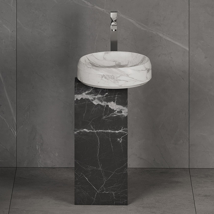 Dea Design Marble Marsala Раковина 46.5х46.5х90см., напольная, без отв., мрамор, цвет: White Cararra/Black Marquina