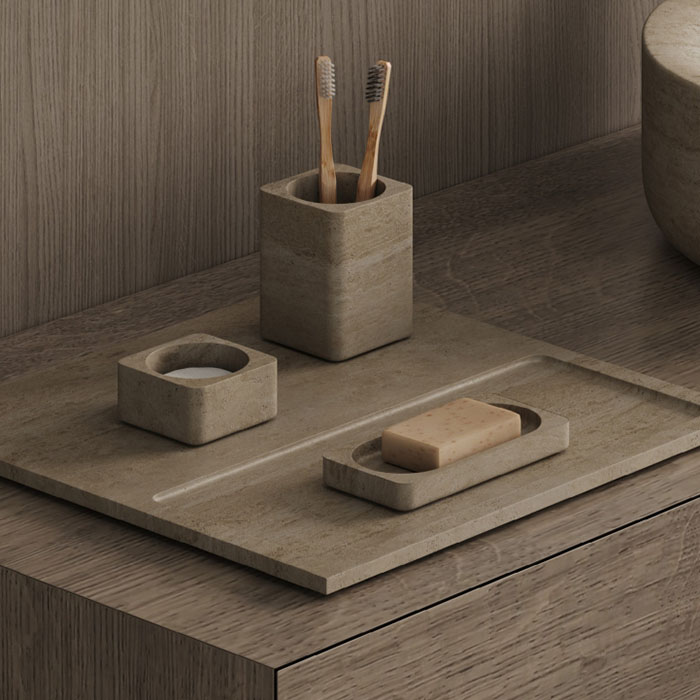 Dea Design Marble Контейнер для ватных дисков, настольный, из мрамора, 8х8хh4см., цвет: Travertine