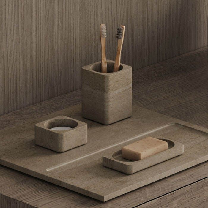 Dea Design Marble Стакан настольный, 8х8xh10.4cм., из мрамора, цвет: Travertine