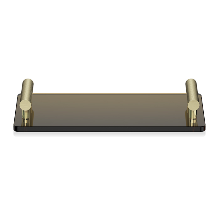 Decor Walther Club Tab Поднос с ручками, стеклянный, настольный, цвет: матовое золото / тёмно-коричневое стекло