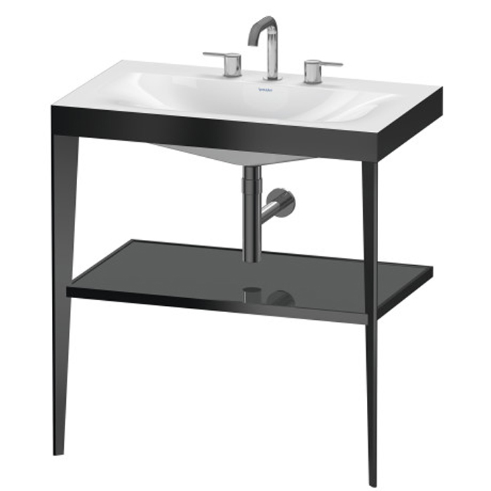 Duravit XViu Консоль напольная, 80x48x85см с полкой, с раковиной без перелива, 3 отв., цвет: black matt/flannel grey high gloss lacquer