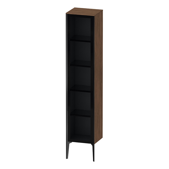 Duravit XViu Шкаф подвесной со стеклянной дверью 40x36x177см, 4 стеклянные полки (петли справа), цвет: walnut dark/черный матовый