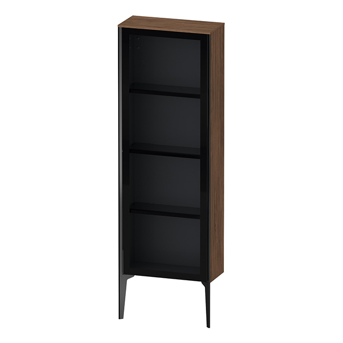 Duravit XViu Шкаф подвесной со стеклянной дверью 50x24x133см, 3 стеклянные полки (петли слева), цвет: walnut dark/черный матовый