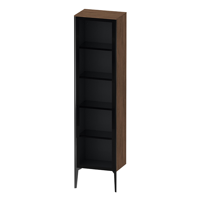 Duravit XViu Шкаф подвесной со стеклянной дверью 50x36x177см, 4 стеклянные полки (петли справа), цвет: walnut dark/черный матовый