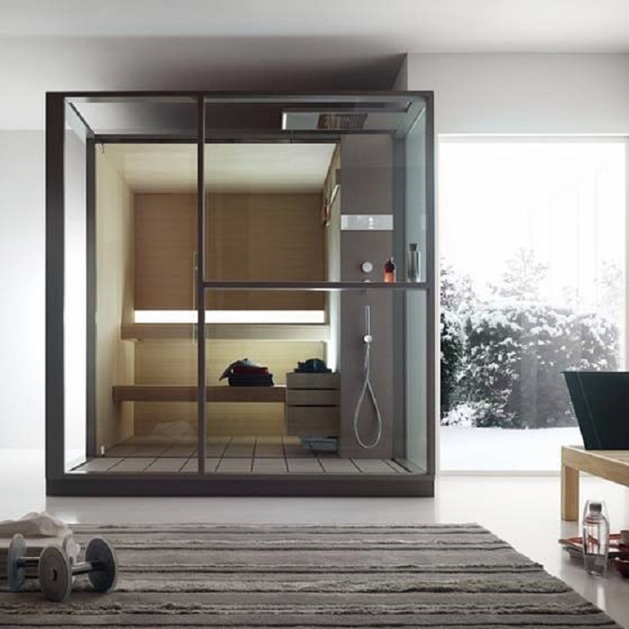 Effegibi Logica S Сауна с душем 214x250x226см, угловая SX, цвет: Soft Sand