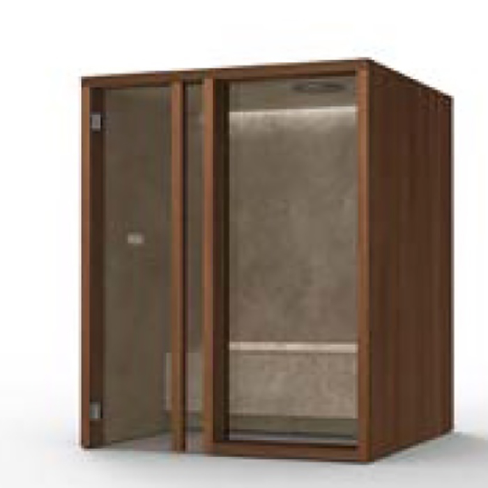 Effegibi Yoku H Glass Хаммам 174x170х214см, угловая Sx, цвет: осина термообработанная/Calacatta Gold Extra