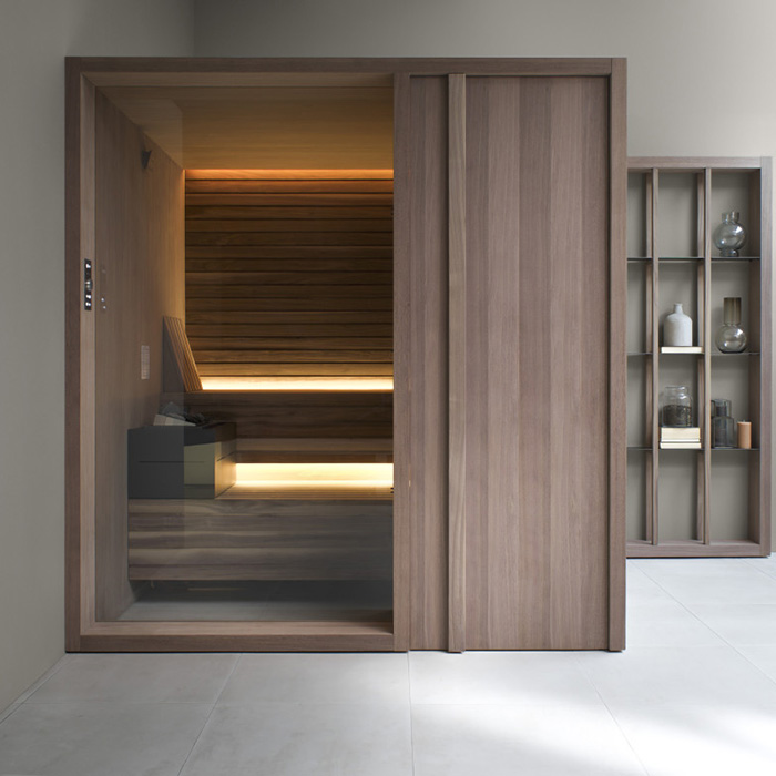 Effegibi Yoku S Door Сауна 230x200х214см, угловая DX, цвет: осина термообработанная