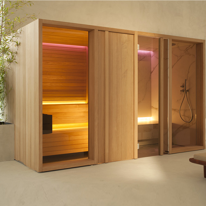 Effegibi Yoku SH Door Сауна&Хаммам 342x170х214см, в нишу, цвет: чёрный орех/Calacatta Gold Extra