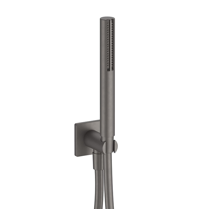 Fantini Milano Душевой набор: вывод воды на 1/2”, шланг 150 см, ручная лейка SUN, держатель для лейки, цвет: Matt Gun Metal PVD