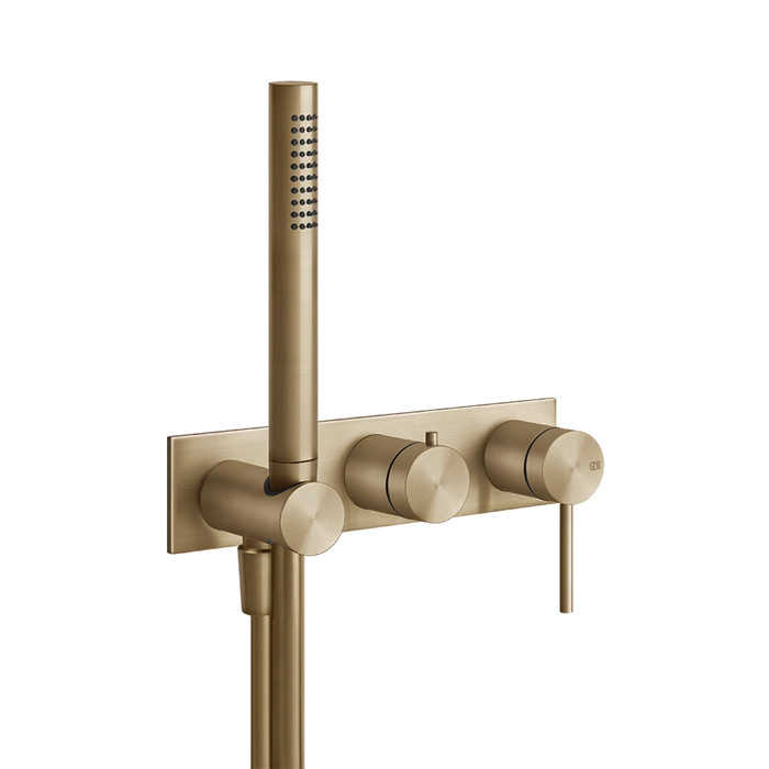 Gessi 316 Смеситель для ванны, встраиваемый, автомат переключатель ванна-душ, держатель неподвижный, цвет: bronze brushed pvd