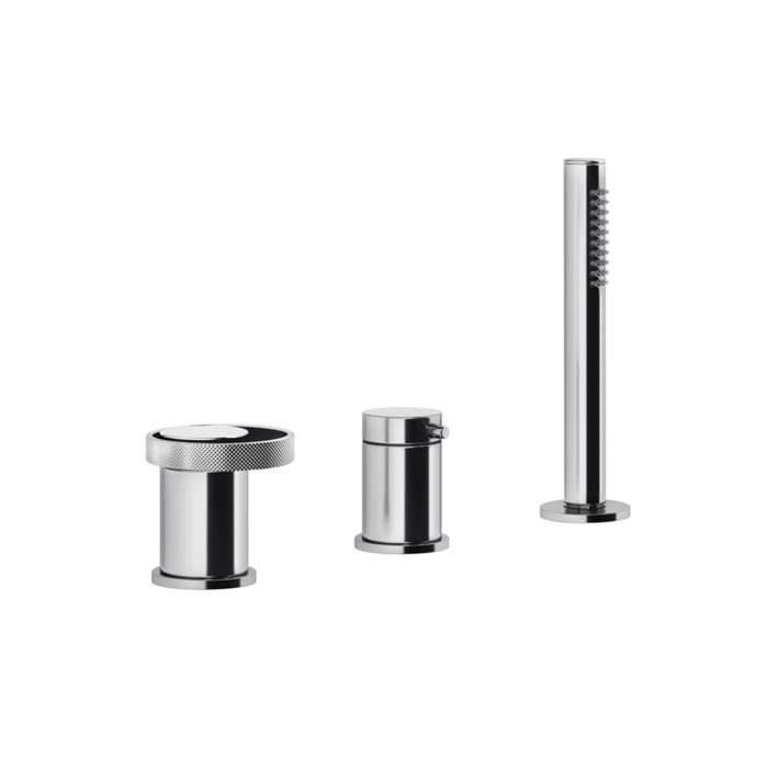 Gessi Anello Смеситель для ванны на 3 отверстия, девиатор, шланг, лейка. Наполнение через слив-перелив, цвет: хром