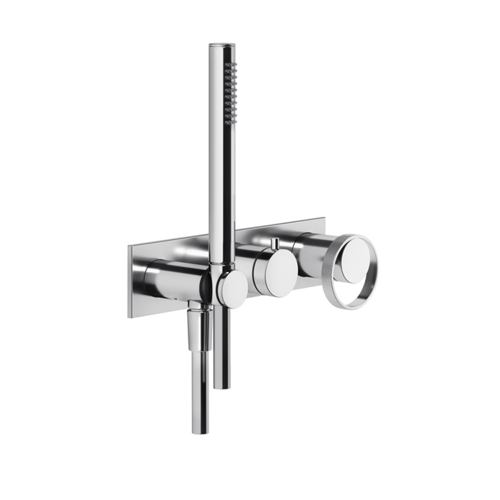 Gessi Anello Встраиваемый однорычажный смеситель на 2 выхода с перекл., ручным душем с держателем и выводом воды, внешняя часть, цвет: хром