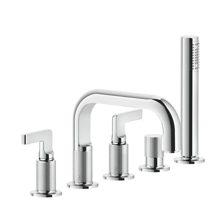 Gessi Inciso Смеситель для ванны, 5 отв., с ручным душем и шлангом 150 см, цвет: хром