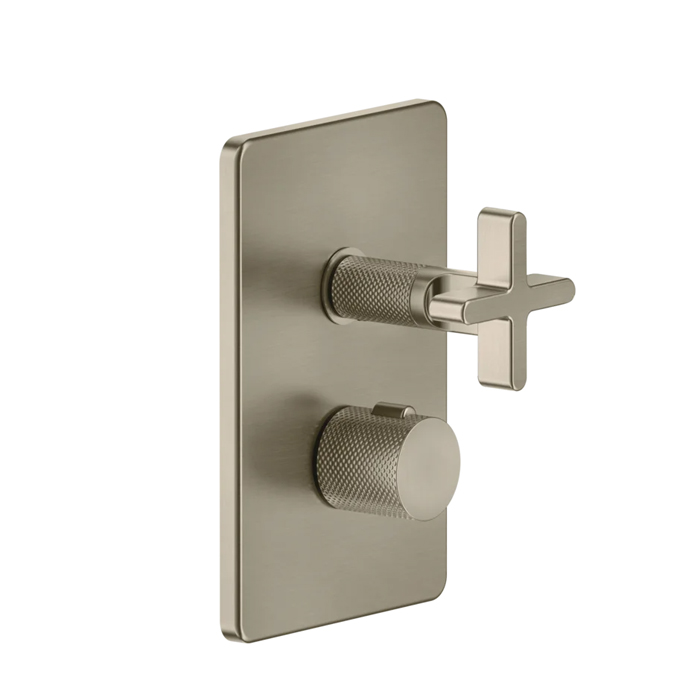 Gessi Inciso+ Встраиваемый термостатический смеситель на 2 источника, резьба 1/2", внешняя часть, цвет: finox