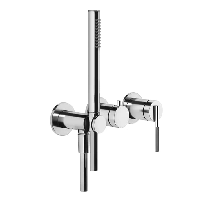 Gessi Ingranaggio Встраиваемый однорычажный смеситель на 2 выхода с перекл., ручным душем с держателем и выводом воды, внешняя часть, цвет: хром