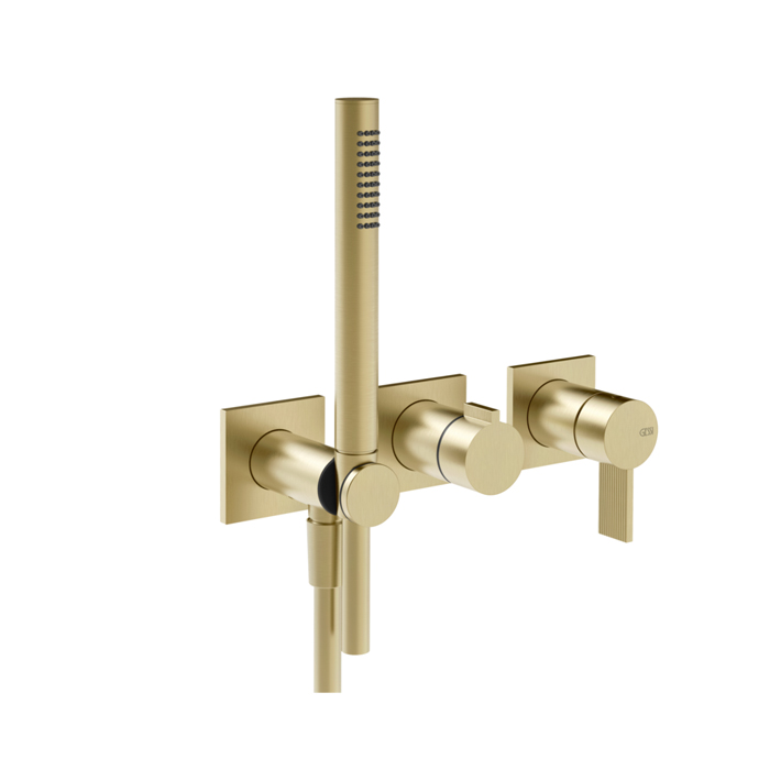 Gessi Inverso Rigato Смеситель для душа, настенный, с переключателем и ручным душем, цвет: Brass Brushed PVD