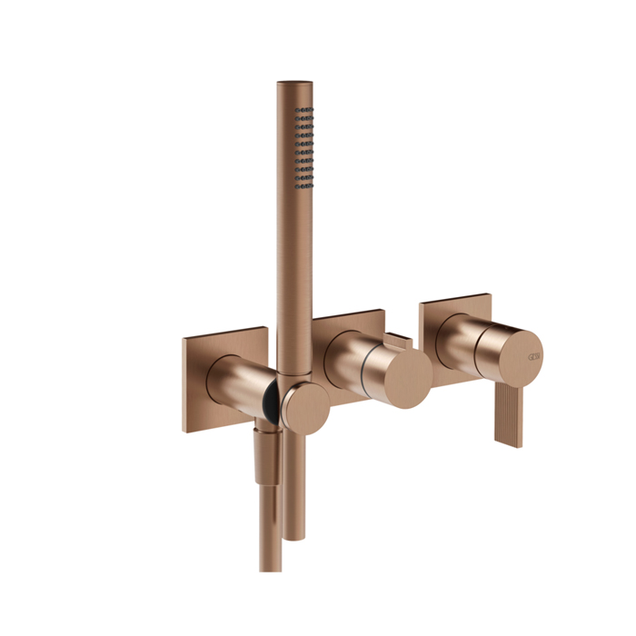 Gessi Inverso Rigato Смеситель для душа, настенный, с переключателем и ручным душем, цвет: Copper Brushed PVD