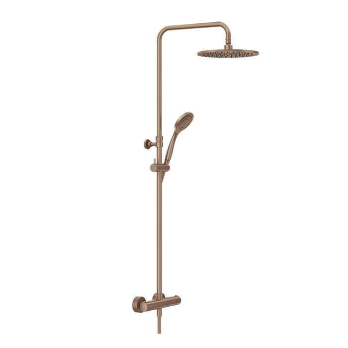 Gessi MINIMALISTIC SHOWER Душевая стойка, с термостатическим смесителем, верхним душем Ø25см, ручным душем и держателем, цвет: brushed copper pvd