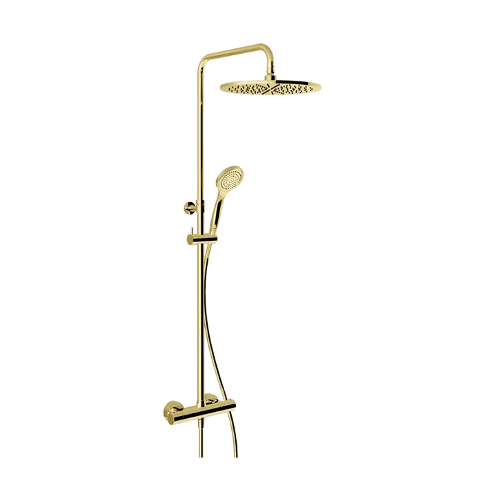 Gessi Minimalistic Shower  Душевая стойка с термостатическим смесителем, верхним душем Ø300 мм., ручным душем и шлангом 1500 мм, цвет Gold PVD