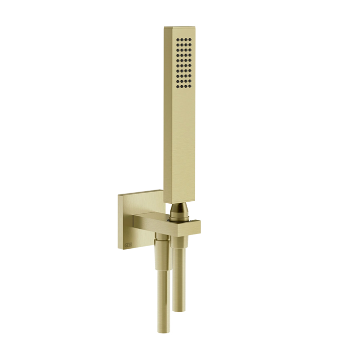 Gessi Rettangolo Душевой комплект: вывод на 1/2”, держатель, шланг 1,5м и душевая лейка, цвет: Brush