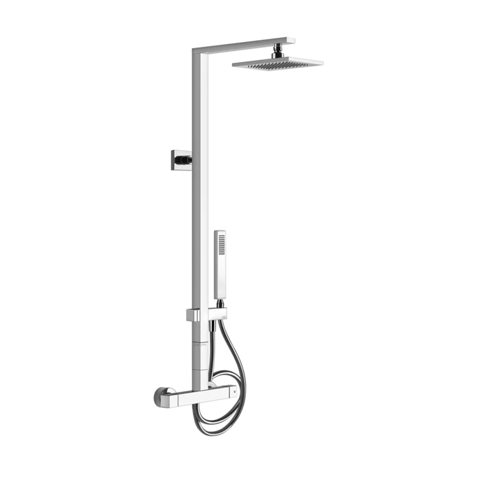 Gessi Rettangolo Термостатический смеситель с верхним душем, авт.переключателем ванна/душ, лейкой и шлангом 1,5м, высота 1060мм, цвет: хром