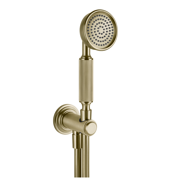 Gessi Venti20 Комплект для душа с ручным душем, шлангом 150см., держателем с подводом воды, цвет: Brushed Brass PVD