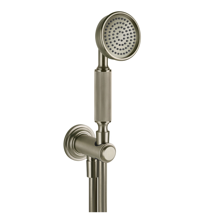 Gessi Venti20 Комплект для душа с ручным душем, шлангом 150см., держателем с подводом воды, цвет: Finox Brushed Nickel