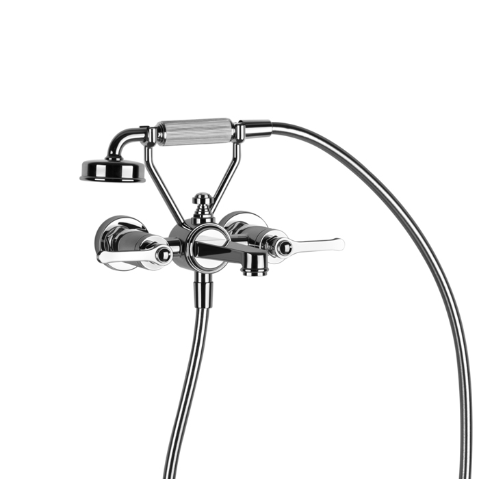 Gessi Venti20 меситель для ванны настенный, двухвентильный, с ручным душем и шлангом 1500 мм., цвет: хром