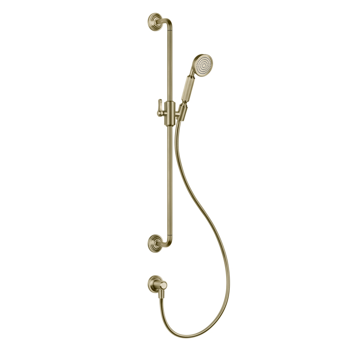 Gessi Venti20 Штанга для душа 80см., с ручным душем, шлангом 150см. и подводом воды, цвет: Brushed Brass PVD
