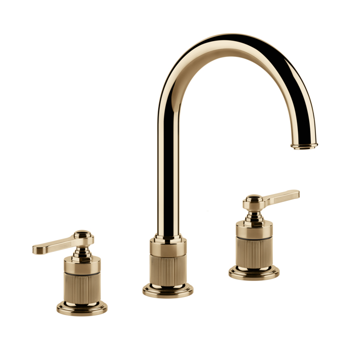 Gessi Venti20 Смеситель для раковины, на 3 отв., высота излива 168 мм., с донным клапаном, цвет: Warm Bronze PVD