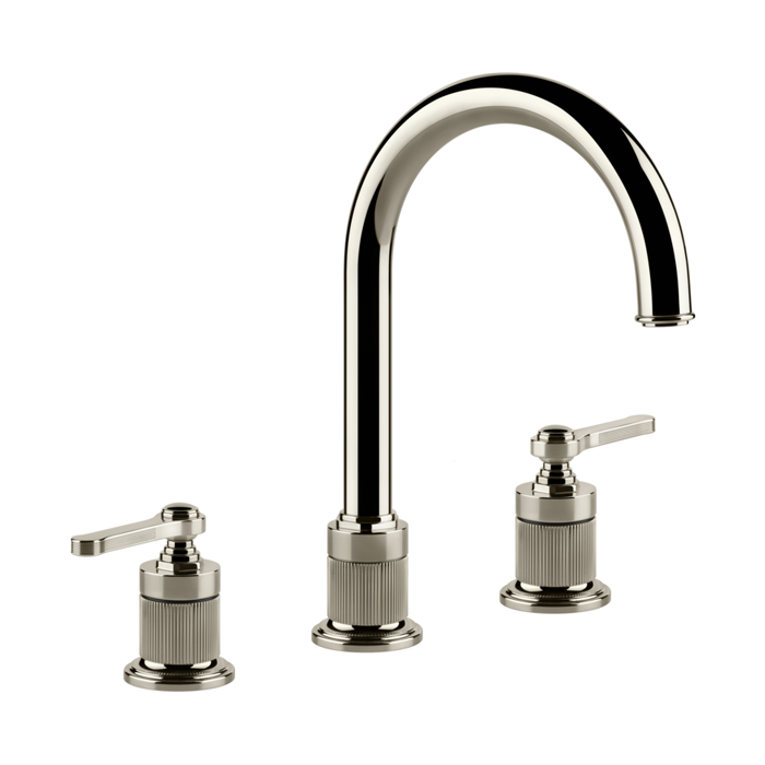 Gessi Venti20 Смеситель для раковины, на 3 отв., высота излива 168 мм., с донным клапаном, цвет: Nickel PVD