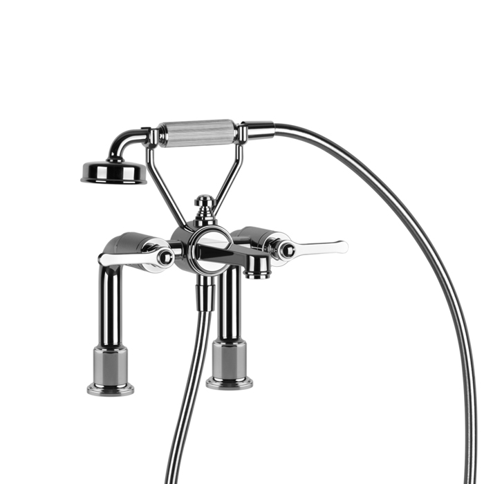 Gessi Venti20 Смеситель для установки на борт ванны на 2 отверстия, двухвентильный, с ручным душем и шлангом 1500 мм., цвет: хром