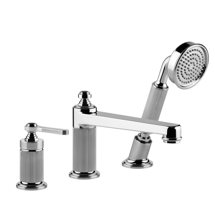 Gessi Venti20 Смеситель для установки на борт ванны на 3 отверстия, однорычажный, с ручным душем и шлангом 1500 мм., цвет: хром