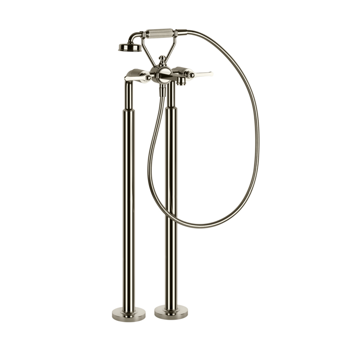 Gessi Venti20 Смеситель для ванны, напольный, с ручным душем и шлангом 150см., цвет: Nickel PVD