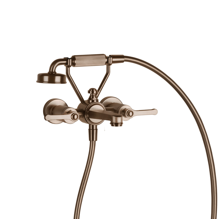 Gessi Venti20 Смеситель для ванны настенный, с ручным душем и шлангом 150см., цвет: Copper Brushed PVD